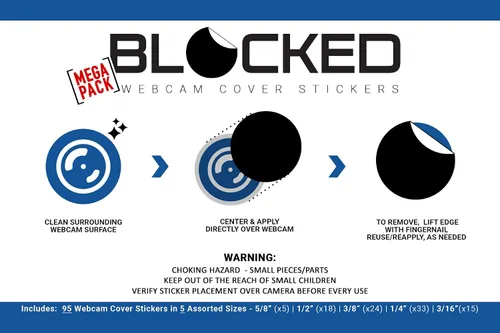 Vista 8 de BLOCKED Calcomanías de vinilo originales para cámara web Cubiertas de privacidad reutilizables y apilables para todos los dispositivos con 95