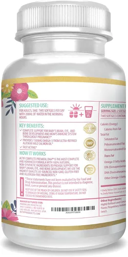 Vista 2 de ACTIF DHA prenatal completo con 1500 mg de omega-3, 100% DHA orgánico, EPA - Sin OMG, 90