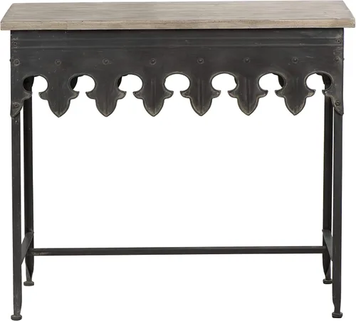 Vista 7 de Creative Co-Op Mesa de sofá de consola rústica de metal con parte superior de madera maciza, color negro Gris oscuro envejecido