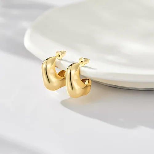 Vista 6 de KissYan Chunky Gold Hoop Earrings for Women, 14K Gold Plated Lightweight Hollow Open Hoops Thick Teardrop Earrings Sterling Silver Post Fashion