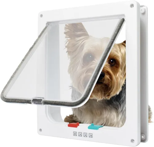Vista 7 de Puerta con solapa para gatos, cierre de 4 vías, resistente a la intemperie, para puerta corredera interior y exterior, inserción de puerta de perro
