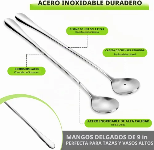 Vista 5 de Rainspire Cucharas de café de 9 pulgadas de largo para barra de café, agitadores de café, cuchara de helado, cucharas de té, cuchara larga de acero