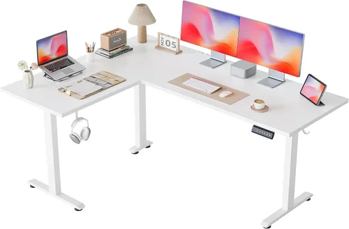 Vista 41 de Agilestic Escritorio de Pie en Forma de L de 59 Pulgadas de Altura Ajustable, Escritorio de Esquina Eléctrico de Pie, Mesa de Computadora Sit Stand
