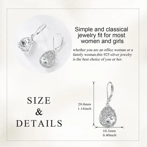 Vista 164 de Aretes colgantes con forma de lágrima de filigrana de piedra lunar de plata de ley 925 con cierre de palanca para mujer, regalos de joyería