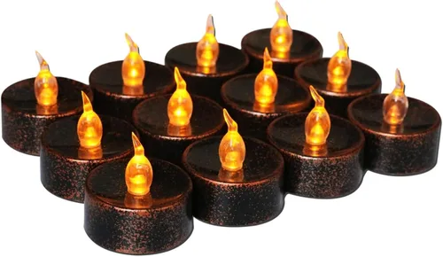 Vista 8 de 12 velas de té con temporizador de fusión naranja, funciona con Vela blanca cálida parpadeante, la batería incluye una duración de más de 100 horas