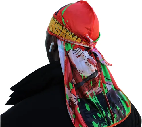 Vista 4 de Design Durag - Rag de satén sedoso de cola larga de anime con diseño de gorra ondulada transpirable y elegante, color verde