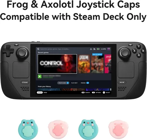 Vista 2 de GeekShare 4 tapas de silicona con diseño de animales, funda de joystick compatible solo con Steam Deck - Rana y ajolote