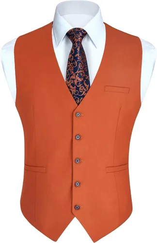 Vista 40 de HISDERN Vest 101 - Chaleco de traje ajustado para hombre con 3 bolsillos para negocios, formal, boda, baile de graduación y esmoquin casual a1-Negro