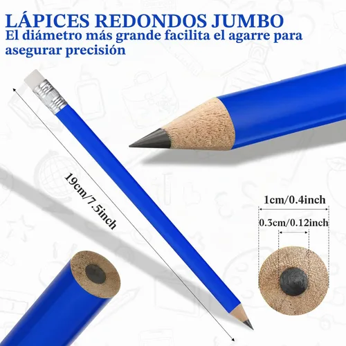 Vista 2 de Fainne 48 lápices de carpintero redondos jumbo, núcleo negro, azul, redondo