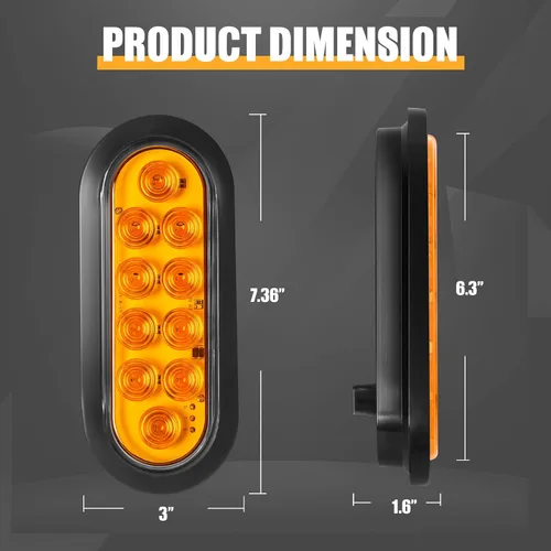Vista 2 de 2 luces LED ámbar ovaladas para remolque, 6 pulgadas, luces LED ovaladas de parada, intermitentes, luces de freno de remolque lateral, lámpara de 2