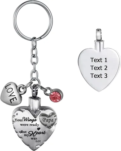 Vista 14 de Joyería de cremación de acero inoxidable con texto en inglés "Your Wings were Ready but My Heart was Not Memorial", llavero de urna para cenizas