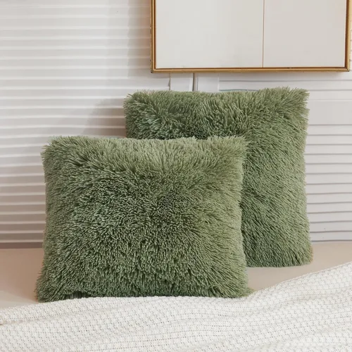 Vista 12 de LIFEREVO Paquete de 2 fundas de almohada de piel sintética, serie de lujo decorativa para el hogar de felpa peluda, funda de almohada peluda súper