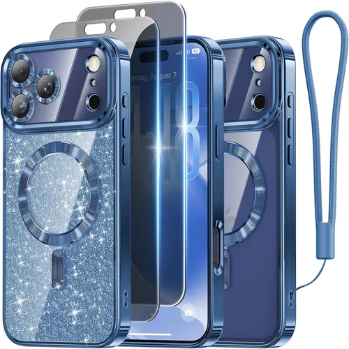 Vista 58 de Meifigno - Funda diseñada para el iPhone 16 Pro de 6.3", [Tarjeta de purpurina y correa para la muñeca] [Compatible con MagSafe]
