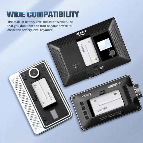 Vista 6 de VILTROX Batería de iones de litio NP-F550, 1 paquete (2200 mAh), repuesto para Sony NP-F550 F570 F750 F770 F950 F960 F970, compatible con luz LED