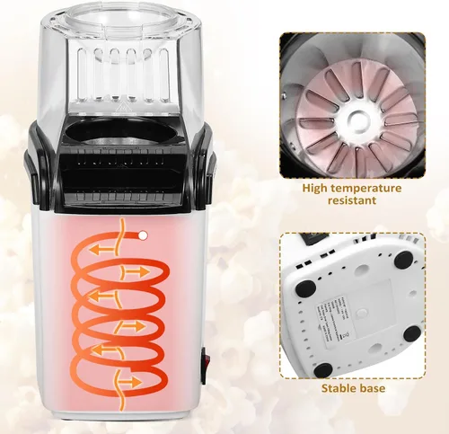 Vista 8 de BESPORTBLE Máquina eléctrica de palomitas de maíz de aire caliente para fiesta en casa, máquina de palomitas de maíz saludable con taza medidora