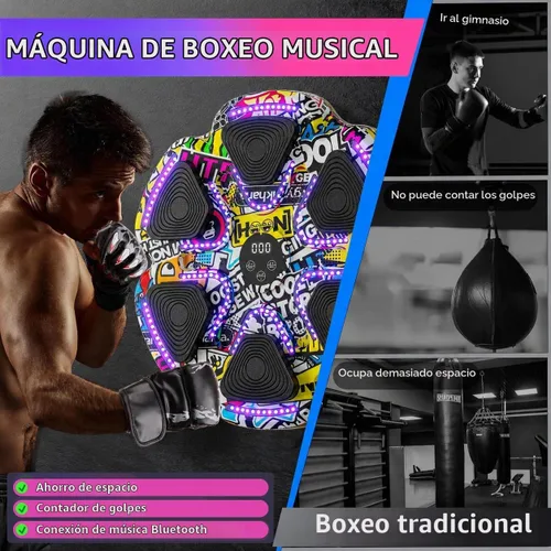 Vista 2 de Máquina de boxeo musical 2026 con guantes de boxeo, entrenador de boxeo inteligente con Bluetooth, máquina de montaje en pared para adultos y niños