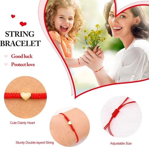 Vista 19 de Regalos para el día de la madre para mamá, hilo rojo, para madre e hija, juego de 2 pulseras de corazón a juego para mamá y yo, pulsera roja