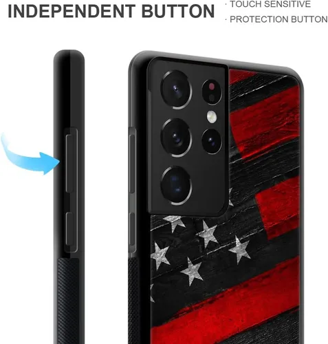 Vista 3 de Funda compatible con Samsung Galaxy S21 Ultra, funda protectora de madera con bandera estadounidense antideslizante y a prueba de golpes