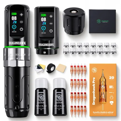 Vista 17 de Dragonhawk Kit de tatuaje inalámbrico L3 Motor Mcore-L3 Kit negro + 2