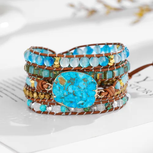 Vista 4 de Plumiss Women Boho Handmade Natural Stone Crystal Leather Bead Wrap Bracelets Collection