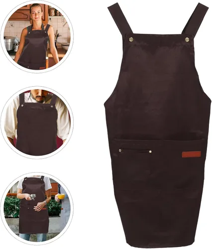 Vista 9 de Uonlytech Waterproof Commercial Bib Apron with Pockets Adjustable Unisex Work Apron for Kitchen Cooking Serving Coffee Shop Staff