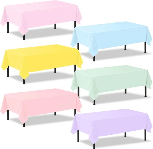 Vista 8 de 2 manteles de plástico color beige, 54 x 108 pulgadas, rectangular, desechables, para cumpleaños, bodas, pícnic, fiestas de vacaciones