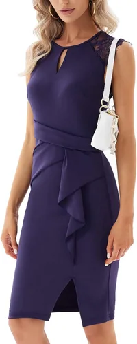 Vista 3 de GRACE KARIN Elegante vestido de encaje sin mangas con volantes para mujer, vestido de cóctel ajustado