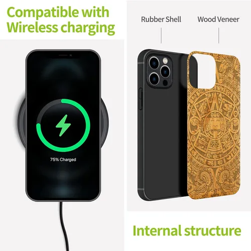 Vista 8 de Carveit Funda magnética de madera para iPhone 12 Pro [madera natural y TPU suave negro] a prueba de golpes, funda de madera única y elegante