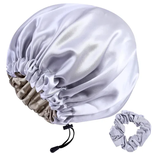 Vista 8 de RedJoe 22 Momme - Gorro de seda de morera 100 % para dormir, gorro de dormir ajustable de seda para mujeres y hombres, para el cuidado del cabello