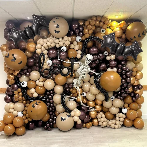 Vista 19 de Kit de Guirnalda de Arco de Globos de Halloween, 126 Piezas, Globos Negros y Naranjas con Globos de Calabaza BOO, Murciélagos de Aluminio, Globos