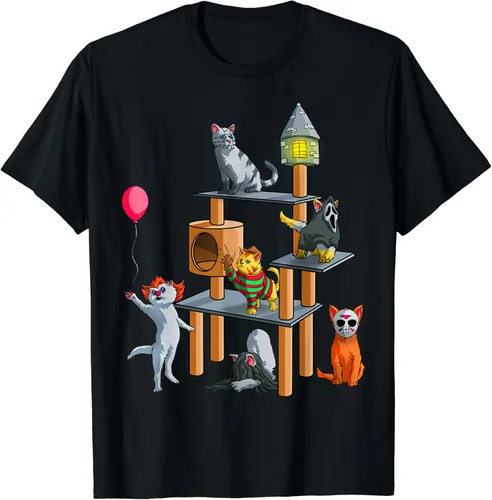 Vista 2 de Divertida camiseta de películas de terror de gatos para amantes de los gatos, Negro