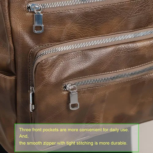 Vista 8 de Mochila para mujer, bolso de viaje de moda multiusos de cuero de la PU retro, Mochilas Daypack, M, Marrón