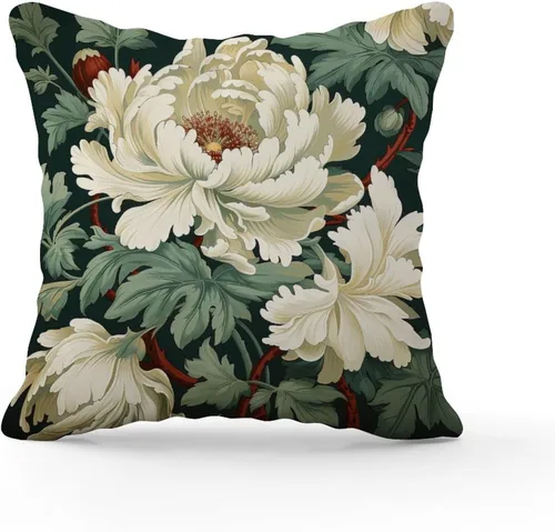 Vista 2 de Funda de almohada Honshu in Robins Egg Chinoiserie Floral Fundas de almohada blancas y verdes asiáticas, fundas de cojín modernas, decorativas