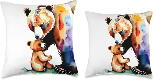 Vista 3 de Mama Bear Baby Bear Looks Like Watercolor Art Almohada de tiro 16x16, multicolor
