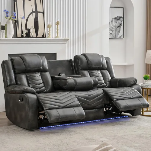 Vista 12 de Sofá reclinable manual con cargador inalámbrico para sala de estar, 3 plazas eléctrico de cuero con reclinable, juego de sofá reclinable de 3