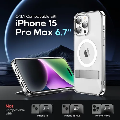Vista 2 de Funda magnética para iPhone 15 Pro Max con soporte, soporte delgado con protector de pantalla compatible con Magsafe a prueba de golpes