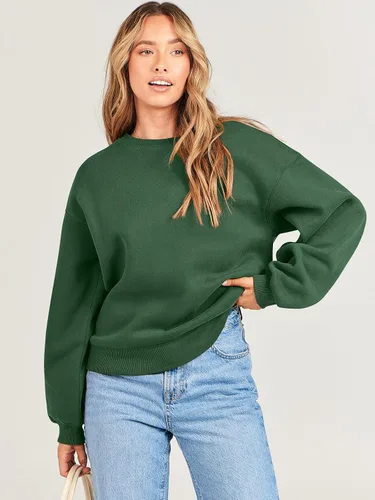 Vista 8 de ANRABESS Sudadera de manga larga para mujer, casual, cuello redondo, ajuste holgado, sudadera con capucha de forro polar para otoño
