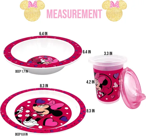Vista 2 de Juego de vajilla clásica de Minnie Mouse de Disney - Paquete con calcomanías para platos, cuencos y tazas más (Minnie Platos para niños pequeños)