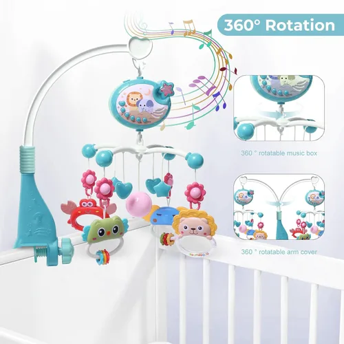 Vista 7 de YUNGCHI Móvil de bebé para cuna con juguetes de cuna, música y luces para paquete y paly cuna carrusel musical móvil móvil para niñas y niños, móvil