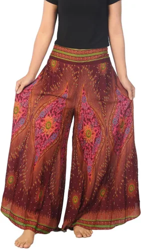 Vista 13 de Lannaclothesdesign Boho Palazzo Pants Women Pavo real colorido negro