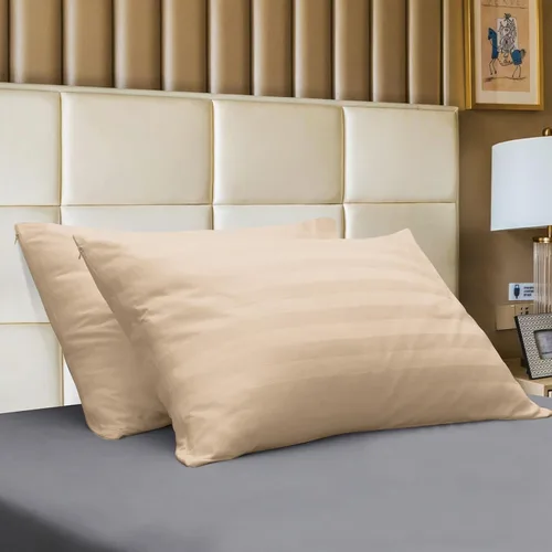 Vista 9 de Juego de 2 protectores de almohada estándar, 100% algodón egipcio con cremallera, 400 hilos, tejido satinado, algodón, color beige, fundas