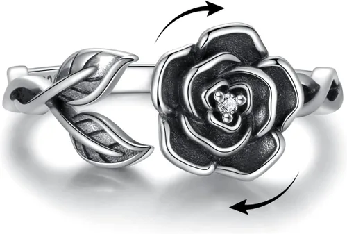 Vista 24 de Fidget Spinner Anxiety Rings for Women: Sterling Silver Lotus Moon Star Sunflower Ring Stress Relieving Calm Ring Jewelry Gifts for Daughter