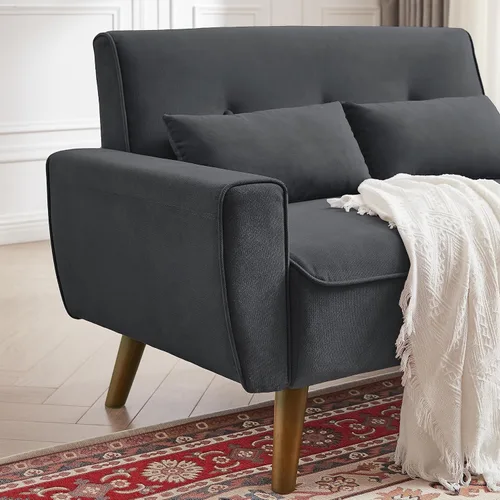 Vista 4 de Sofá Loveseat de 48", Sofá de Amor de 2 Plazas Moderno de Mediados de Siglo, Sofás Pequeños para Sala de Estar, Dormitorio, Apartamento, 2 Almohadas