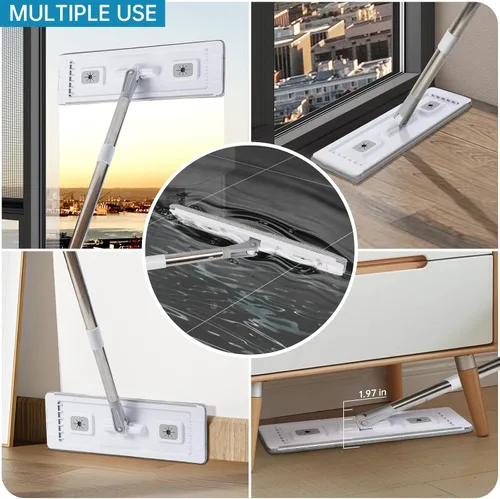 Vista 7 de Kit de trapeador de piso y pared: limpiador de mango largo con escurridor, balde lavable de microfibra para cocina, baño y madera dura