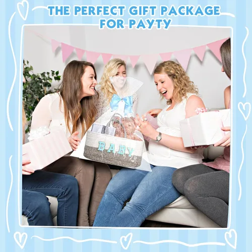 Vista 5 de Beeveer Organizador de pañales con lazo portátil de cuerda de algodón, bolsa de almacenamiento para cambiador, guardería, baby shower (azul)