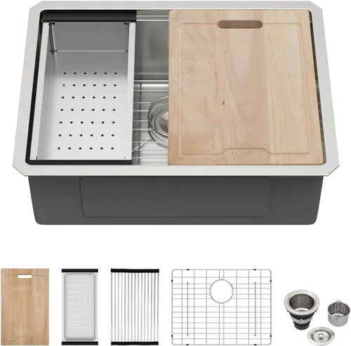 Vista 11 de Kichae Fregadero de Barra Bajo Montaje - Fregadero de Barra de Preparación de 12 x 15 Pulgadas de Acero Inoxidable Calibre 16 Fregadero de Cocina