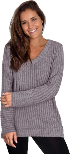 Vista 2 de WIHOLL - Suéter de manga larga, con cuello en V, color sólido, a la moda para mujer