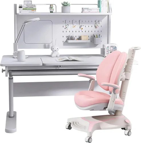 Vista 17 de FCD Escritorio y silla para niños, juego de escritorio y silla de estudio ergonómico, multifuncional, ajustable, mesa de dibujo y estación