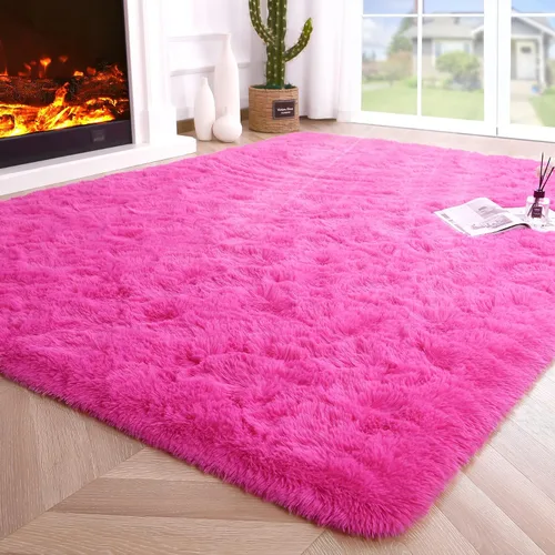 Vista 31 de Noahas Alfombras de Área Grandes y Esponjosas de 5x8 pies para Sala de Estar y Dormitorio, Alfombra Gruesa de Pelo Largo Beige y Blanca, Alfombra