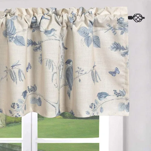 Vista 13 de Leeva Cortinas rústicas de cocina con estampado floral verde mezclado de lino para media ventana, para comedor, bolsillo para barra, cafetería